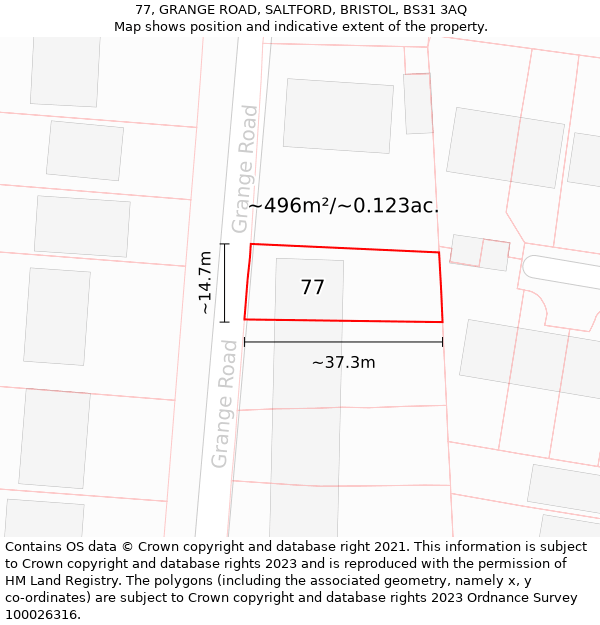 77, GRANGE ROAD, SALTFORD, BRISTOL, BS31 3AQ: Plot and title map