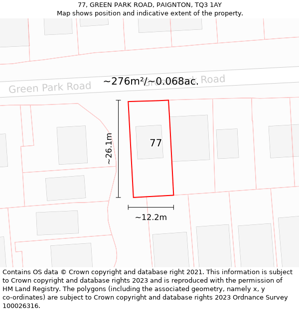 77, GREEN PARK ROAD, PAIGNTON, TQ3 1AY: Plot and title map