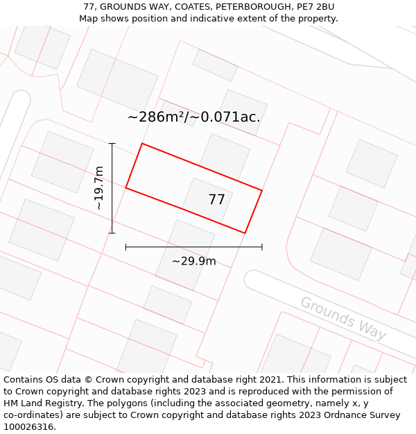 77, GROUNDS WAY, COATES, PETERBOROUGH, PE7 2BU: Plot and title map