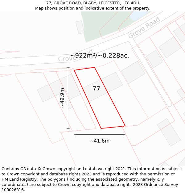 77, GROVE ROAD, BLABY, LEICESTER, LE8 4DH: Plot and title map