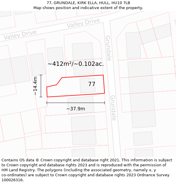 77, GRUNDALE, KIRK ELLA, HULL, HU10 7LB: Plot and title map