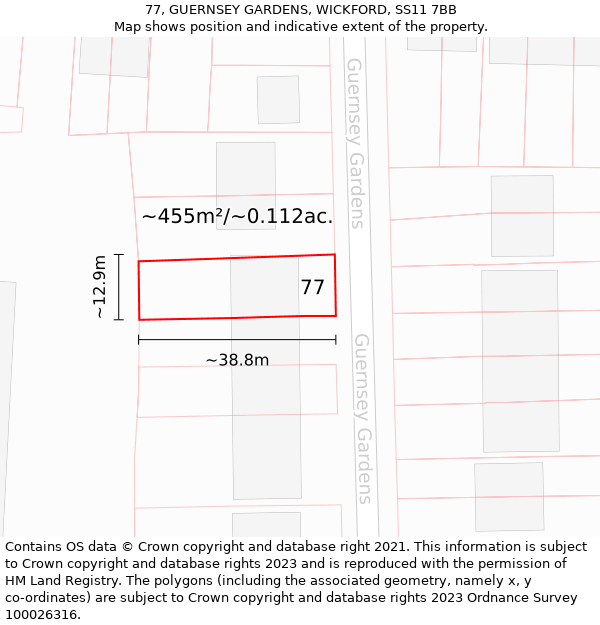 77, GUERNSEY GARDENS, WICKFORD, SS11 7BB: Plot and title map