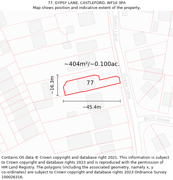 77, GYPSY LANE, CASTLEFORD, WF10 3PA: Plot and title map