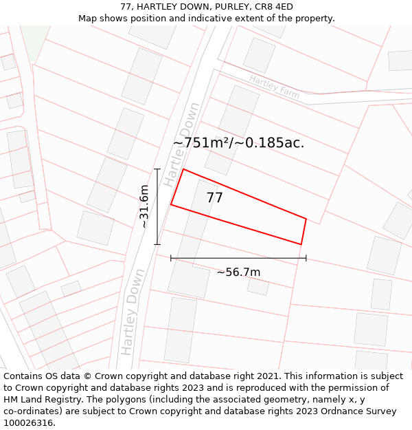 77, HARTLEY DOWN, PURLEY, CR8 4ED: Plot and title map