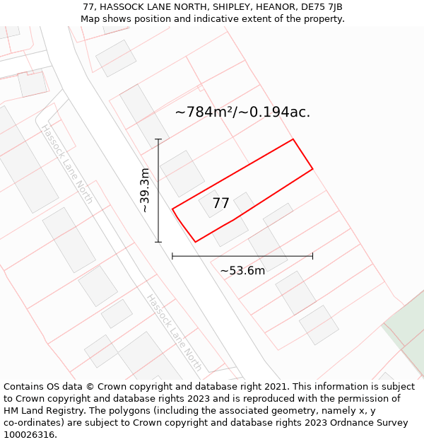 77, HASSOCK LANE NORTH, SHIPLEY, HEANOR, DE75 7JB: Plot and title map