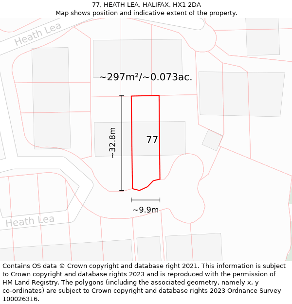 77, HEATH LEA, HALIFAX, HX1 2DA: Plot and title map