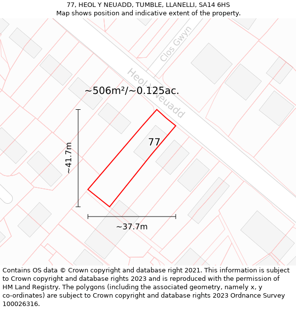 77, HEOL Y NEUADD, TUMBLE, LLANELLI, SA14 6HS: Plot and title map