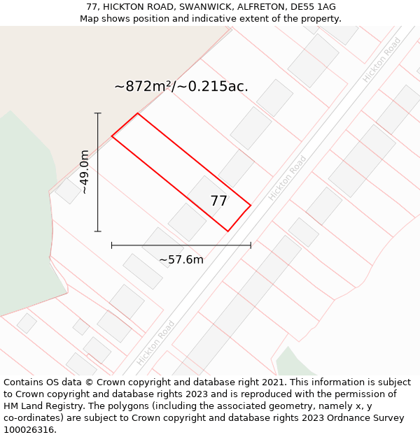 77, HICKTON ROAD, SWANWICK, ALFRETON, DE55 1AG: Plot and title map