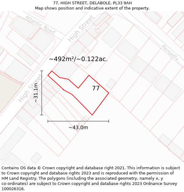 77, HIGH STREET, DELABOLE, PL33 9AH: Plot and title map