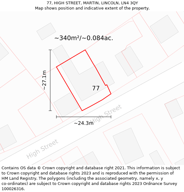 77, HIGH STREET, MARTIN, LINCOLN, LN4 3QY: Plot and title map