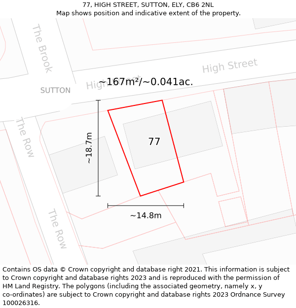 77, HIGH STREET, SUTTON, ELY, CB6 2NL: Plot and title map