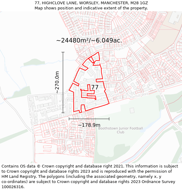 77, HIGHCLOVE LANE, WORSLEY, MANCHESTER, M28 1GZ: Plot and title map