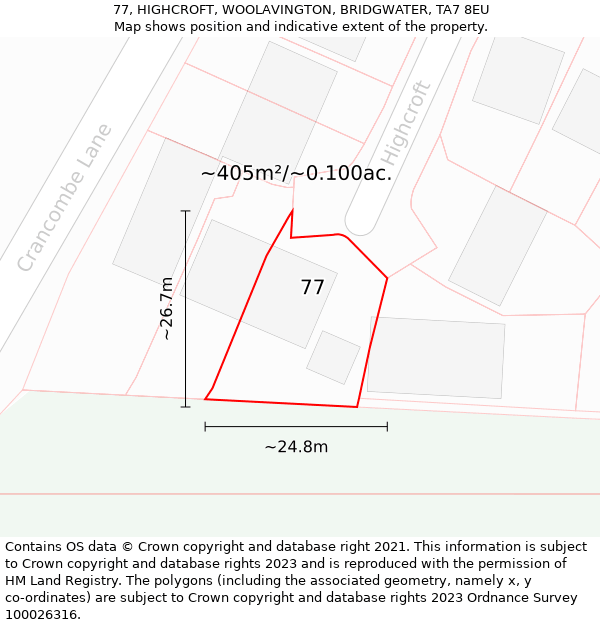 77, HIGHCROFT, WOOLAVINGTON, BRIDGWATER, TA7 8EU: Plot and title map