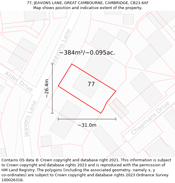 77, JEAVONS LANE, GREAT CAMBOURNE, CAMBRIDGE, CB23 6AF: Plot and title map