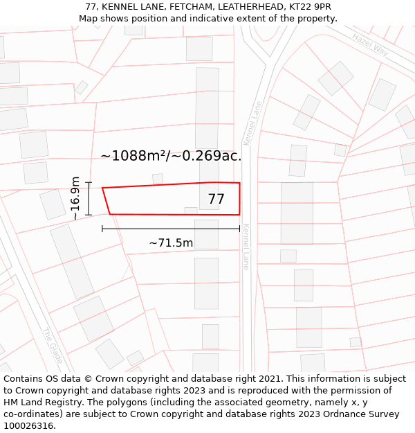 77, KENNEL LANE, FETCHAM, LEATHERHEAD, KT22 9PR: Plot and title map