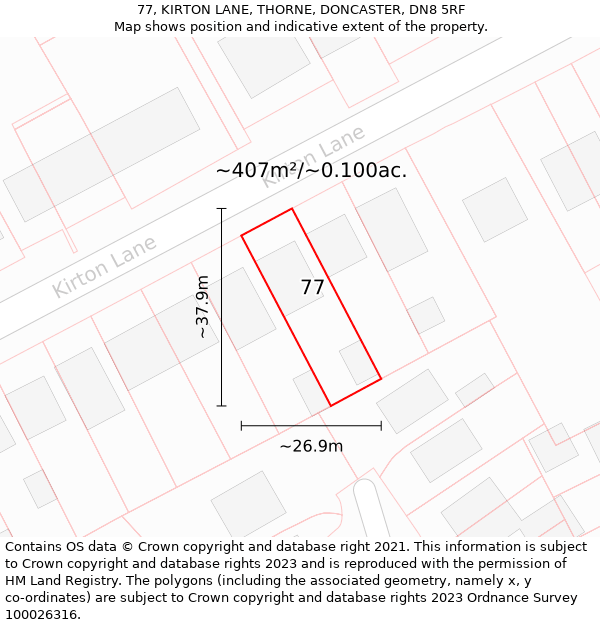 77, KIRTON LANE, THORNE, DONCASTER, DN8 5RF: Plot and title map