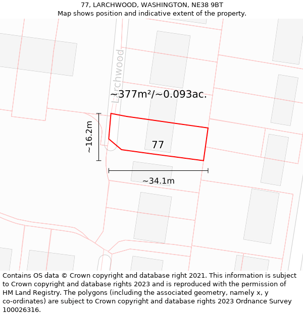 77, LARCHWOOD, WASHINGTON, NE38 9BT: Plot and title map