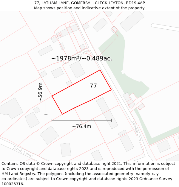 77, LATHAM LANE, GOMERSAL, CLECKHEATON, BD19 4AP: Plot and title map