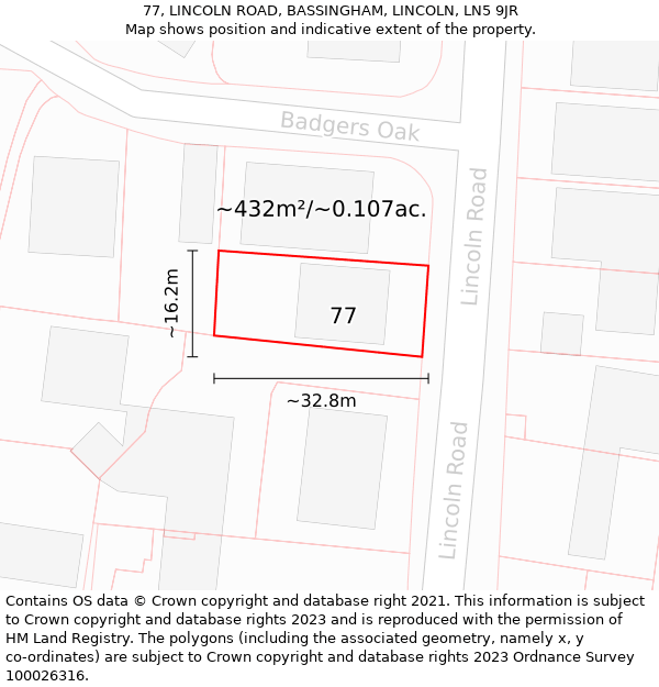 77, LINCOLN ROAD, BASSINGHAM, LINCOLN, LN5 9JR: Plot and title map