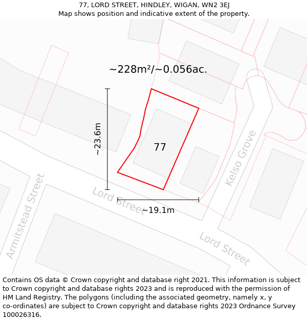 77, LORD STREET, HINDLEY, WIGAN, WN2 3EJ: Plot and title map