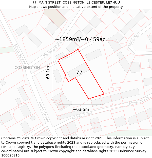 77, MAIN STREET, COSSINGTON, LEICESTER, LE7 4UU: Plot and title map