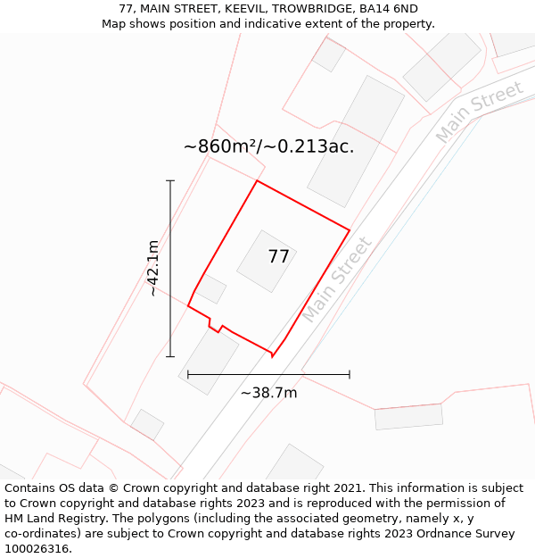 77, MAIN STREET, KEEVIL, TROWBRIDGE, BA14 6ND: Plot and title map