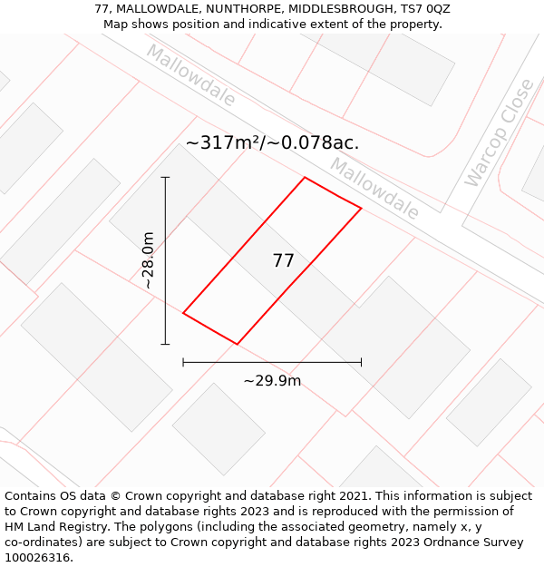 77, MALLOWDALE, NUNTHORPE, MIDDLESBROUGH, TS7 0QZ: Plot and title map