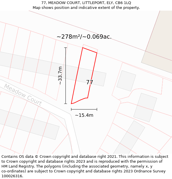 77, MEADOW COURT, LITTLEPORT, ELY, CB6 1LQ: Plot and title map