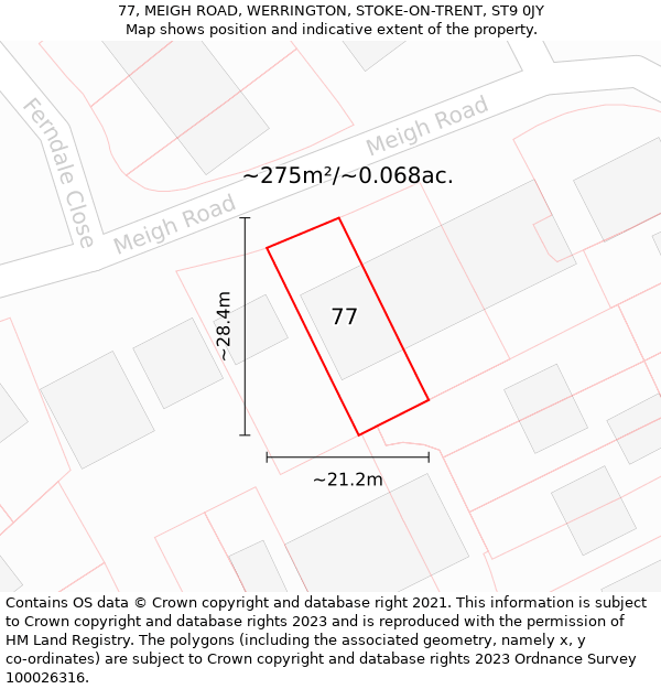 77, MEIGH ROAD, WERRINGTON, STOKE-ON-TRENT, ST9 0JY: Plot and title map