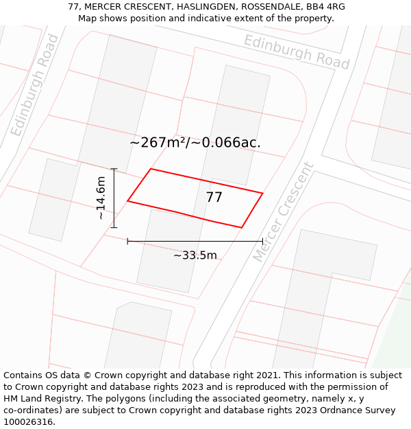 77, MERCER CRESCENT, HASLINGDEN, ROSSENDALE, BB4 4RG: Plot and title map