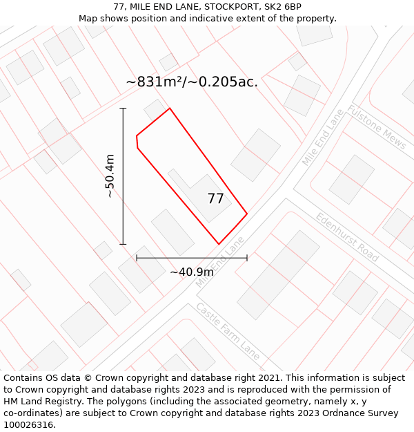 77, MILE END LANE, STOCKPORT, SK2 6BP: Plot and title map