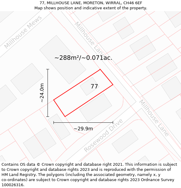 77, MILLHOUSE LANE, MORETON, WIRRAL, CH46 6EF: Plot and title map