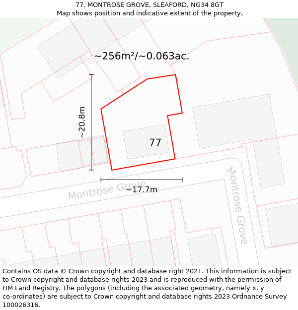 77, MONTROSE GROVE, SLEAFORD, NG34 8GT: Plot and title map