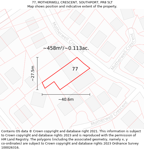 77, MOTHERWELL CRESCENT, SOUTHPORT, PR8 5LT: Plot and title map