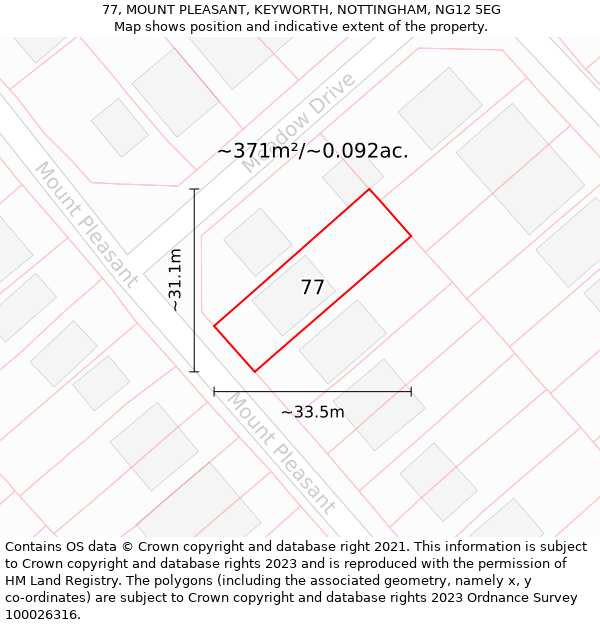 77, MOUNT PLEASANT, KEYWORTH, NOTTINGHAM, NG12 5EG: Plot and title map