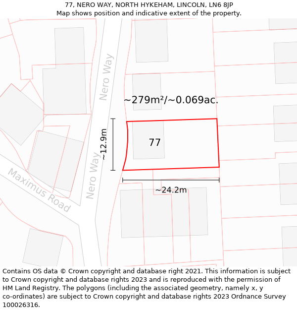 77, NERO WAY, NORTH HYKEHAM, LINCOLN, LN6 8JP: Plot and title map