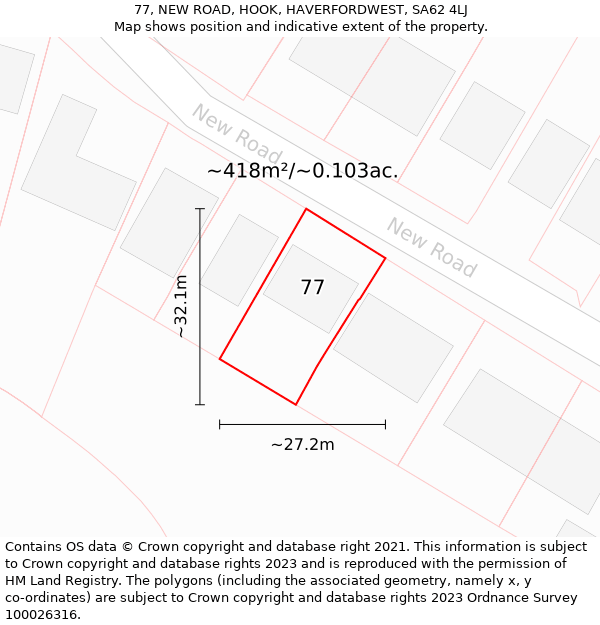 77, NEW ROAD, HOOK, HAVERFORDWEST, SA62 4LJ: Plot and title map