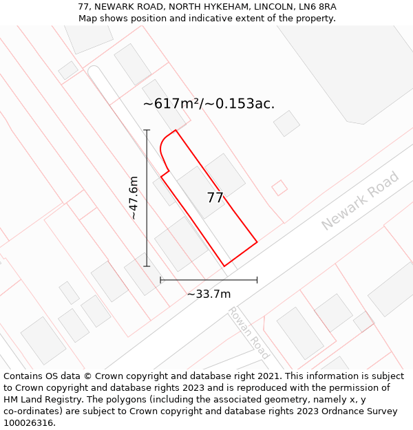 77, NEWARK ROAD, NORTH HYKEHAM, LINCOLN, LN6 8RA: Plot and title map