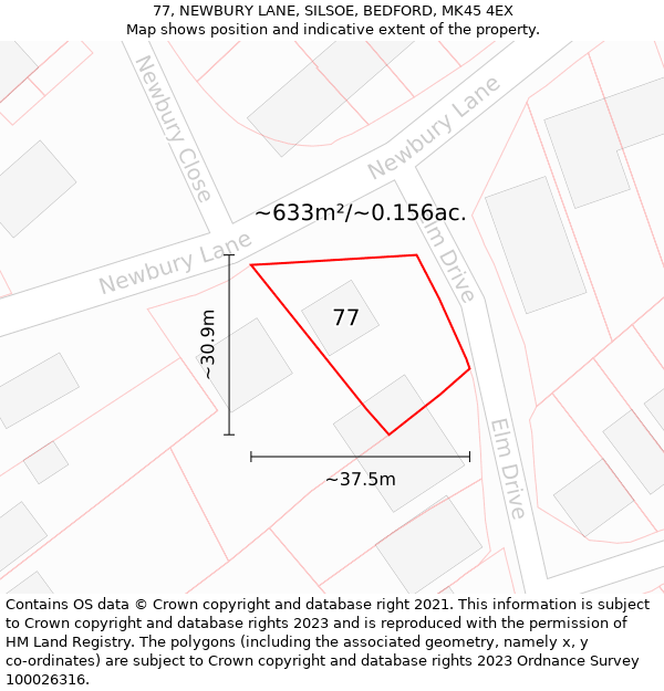 77, NEWBURY LANE, SILSOE, BEDFORD, MK45 4EX: Plot and title map