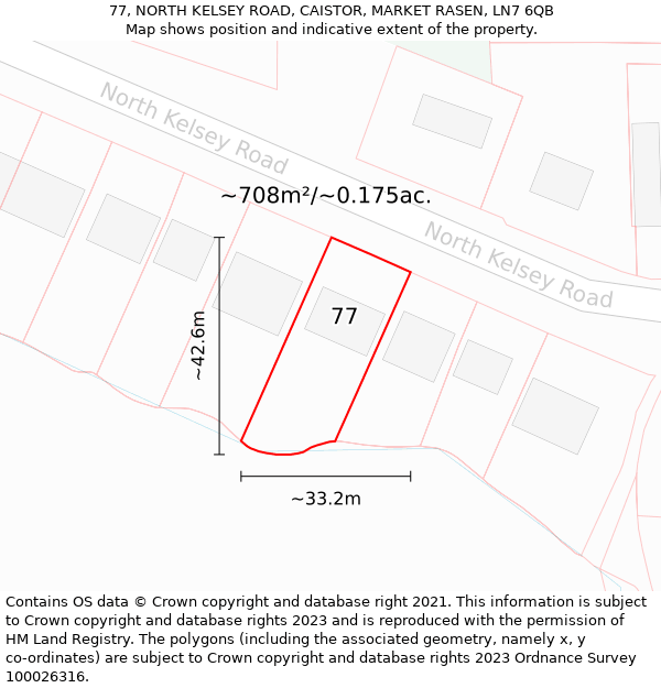 77, NORTH KELSEY ROAD, CAISTOR, MARKET RASEN, LN7 6QB: Plot and title map