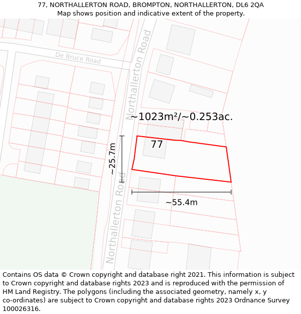 77, NORTHALLERTON ROAD, BROMPTON, NORTHALLERTON, DL6 2QA: Plot and title map