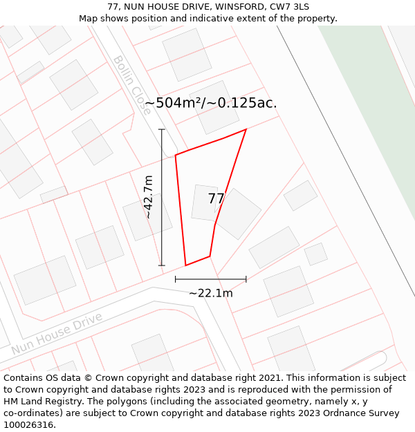 77, NUN HOUSE DRIVE, WINSFORD, CW7 3LS: Plot and title map