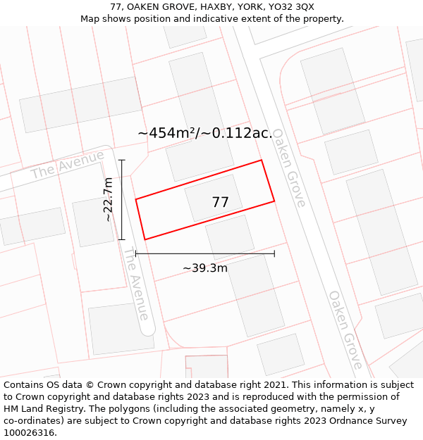 77, OAKEN GROVE, HAXBY, YORK, YO32 3QX: Plot and title map