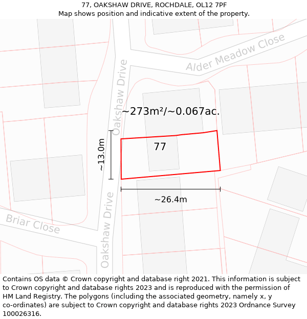 77, OAKSHAW DRIVE, ROCHDALE, OL12 7PF: Plot and title map