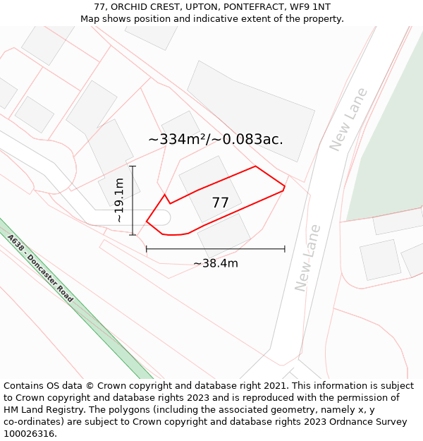 77, ORCHID CREST, UPTON, PONTEFRACT, WF9 1NT: Plot and title map