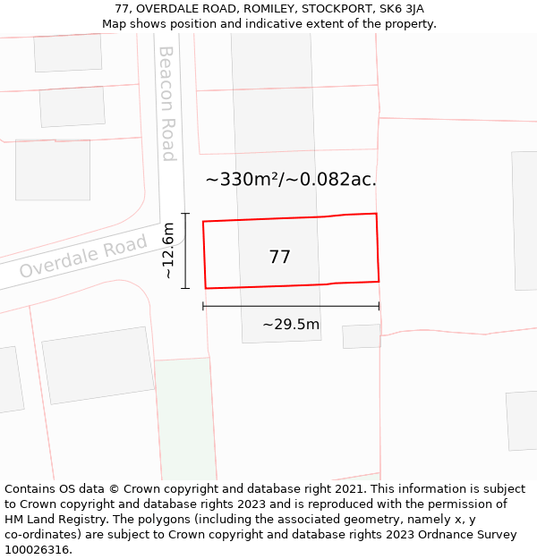 77, OVERDALE ROAD, ROMILEY, STOCKPORT, SK6 3JA: Plot and title map
