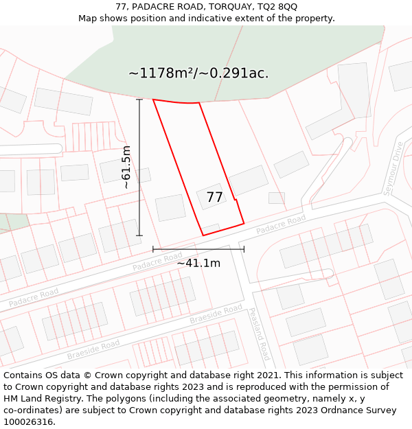 77, PADACRE ROAD, TORQUAY, TQ2 8QQ: Plot and title map