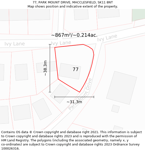 77, PARK MOUNT DRIVE, MACCLESFIELD, SK11 8NT: Plot and title map