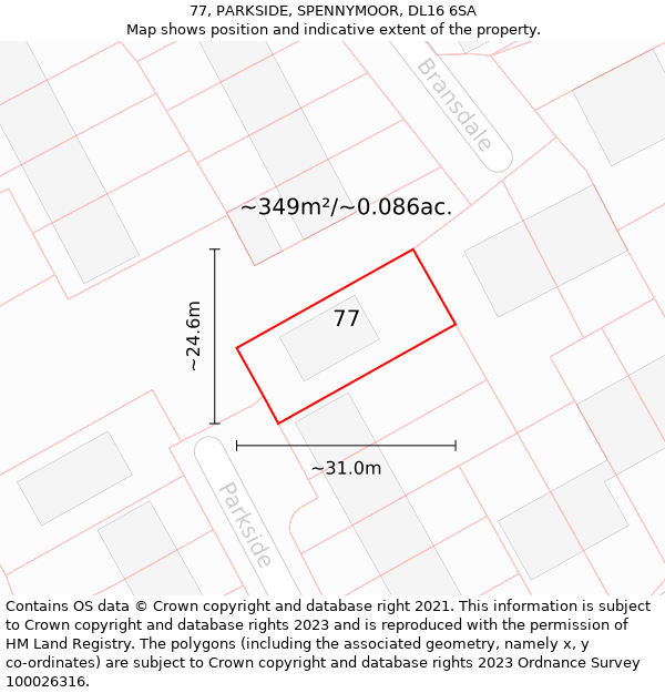 77, PARKSIDE, SPENNYMOOR, DL16 6SA: Plot and title map