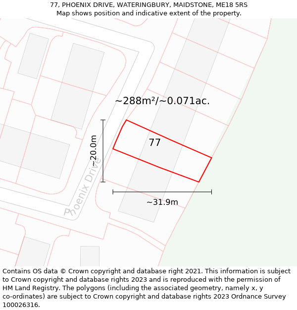 77, PHOENIX DRIVE, WATERINGBURY, MAIDSTONE, ME18 5RS: Plot and title map